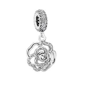 PANDORA Silver CZ Shimmering Rose Dangle Charm